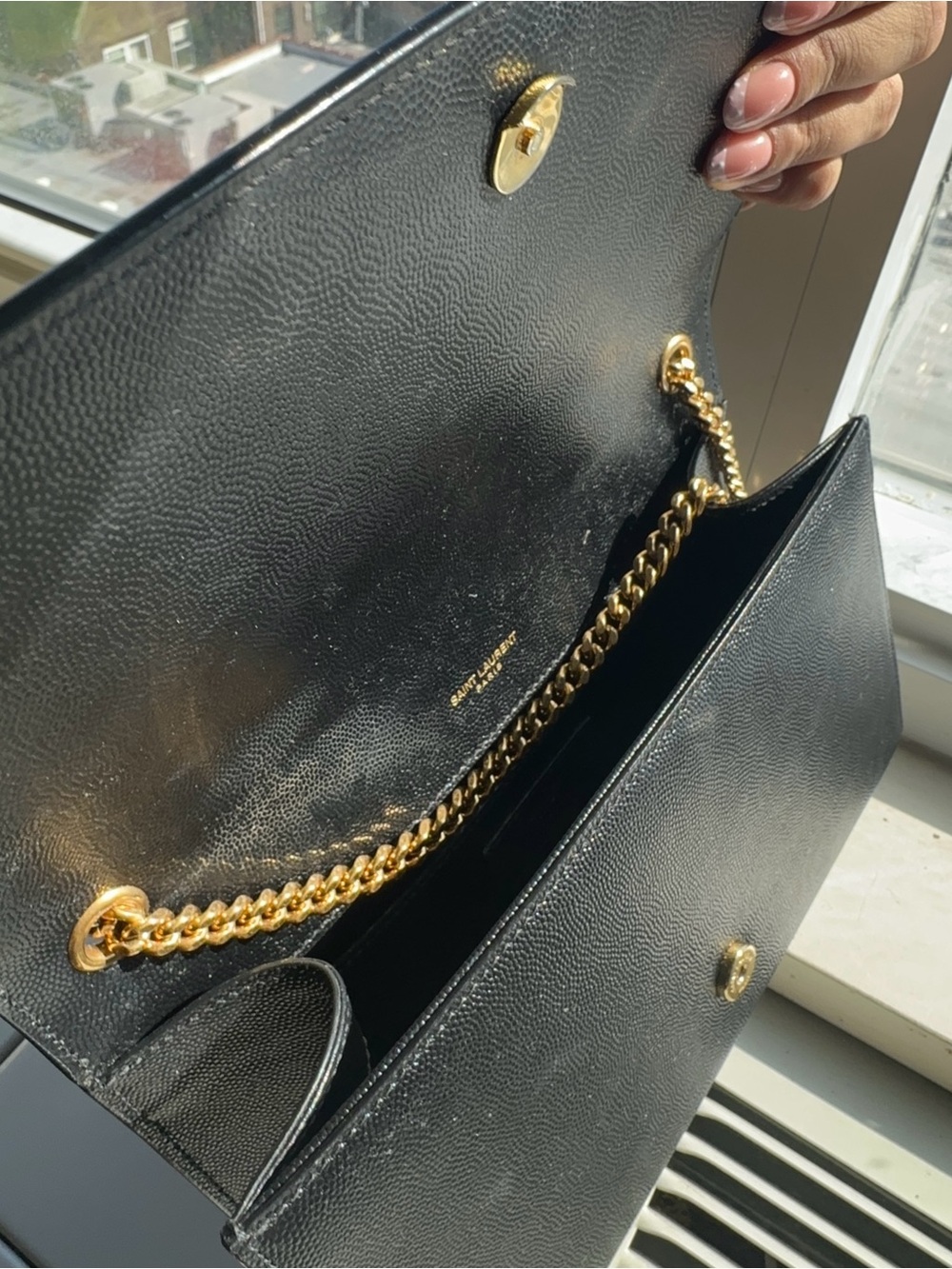 Saint Laurent Kate Medium YSL Monogram Chain Wallet Black Grain Leather Gold - Picture 7 of 7